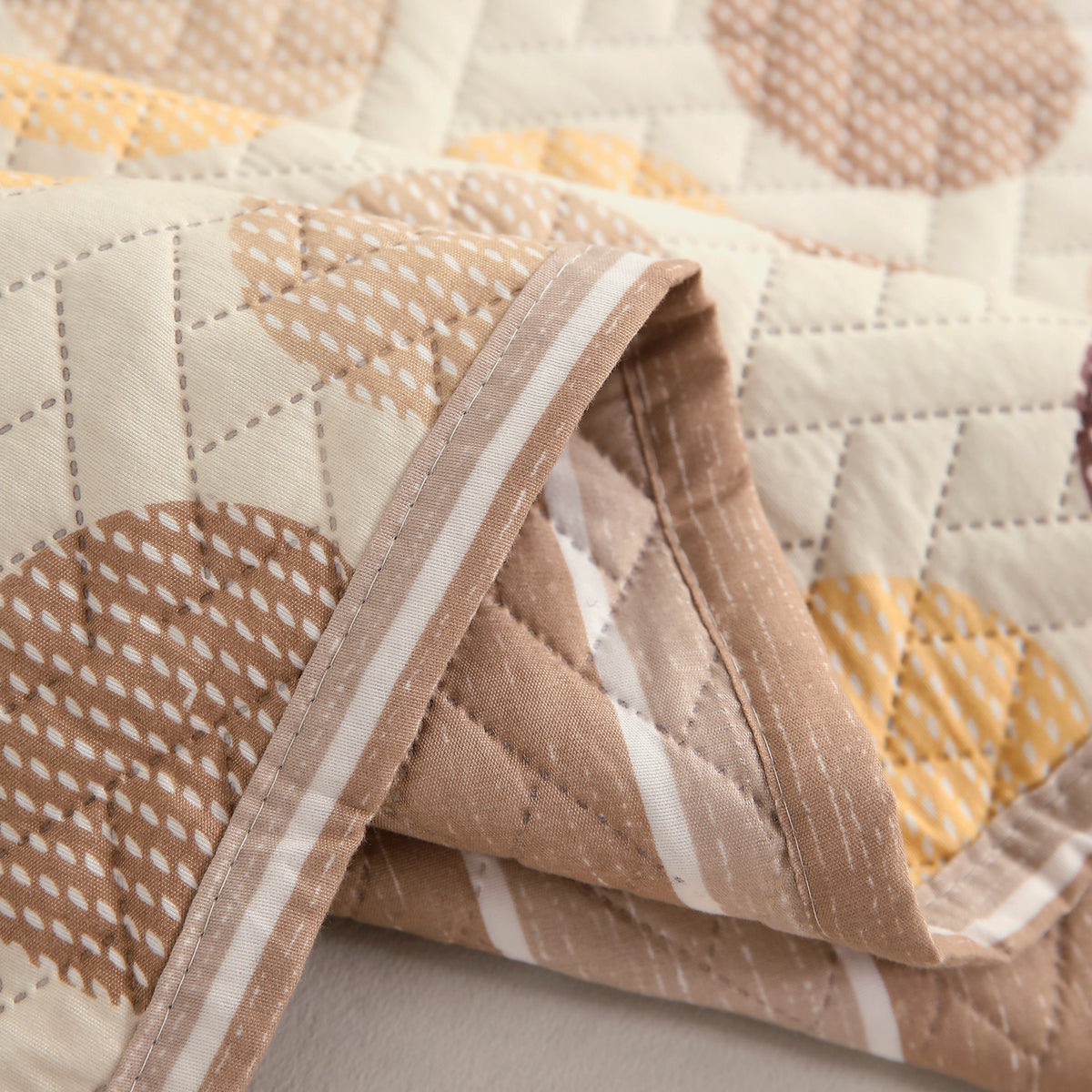 'Homehues' Printed Quilted Sofa Cover Mats, Brown Polka Dot