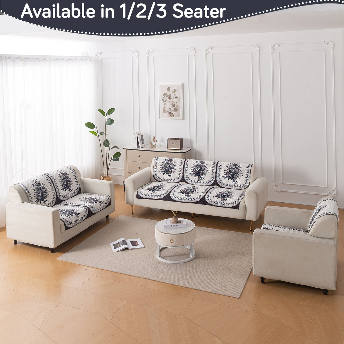 LoomVerse Quilted Sofa Cover Set Washable Sofa Panel for Seat & Back - Midnight Bloom