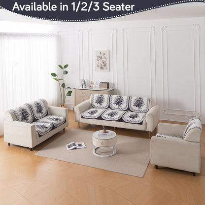 LoomVerse Quilted Sofa Cover Set Washable Sofa Panel for Seat & Back - Midnight Bloom