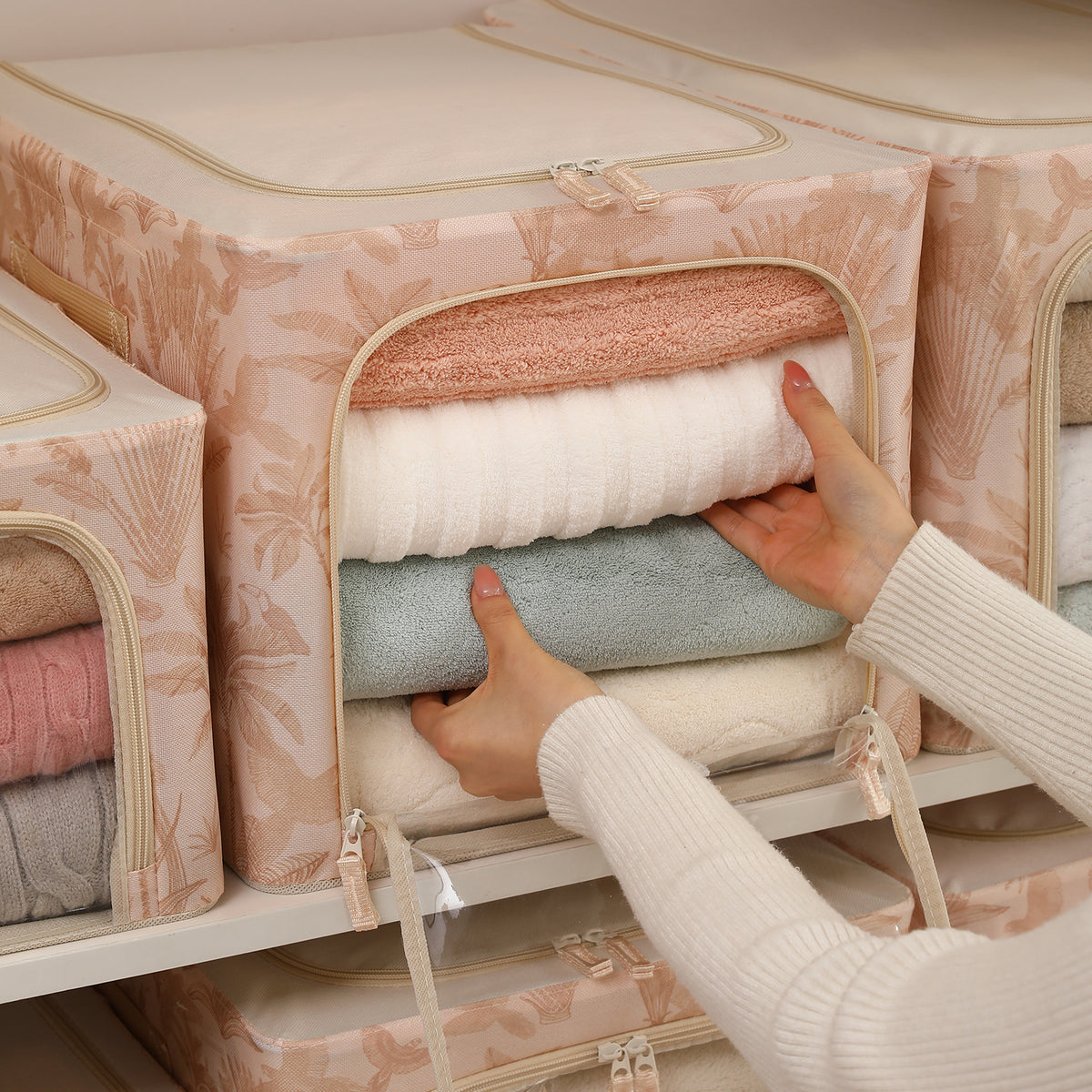 Foldable Cloth Storage Organizer for Wardrobe, Beige Botanica