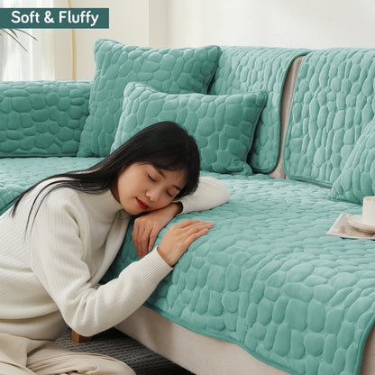 Premium Pebble Milk Velvet Anti Slip Sofa Mat for 1/2/3 Seater, Fog Blue