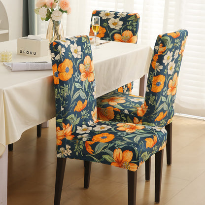 Premium Printed Velvet Dining Chair Cover Set, Teal Twilight Garden