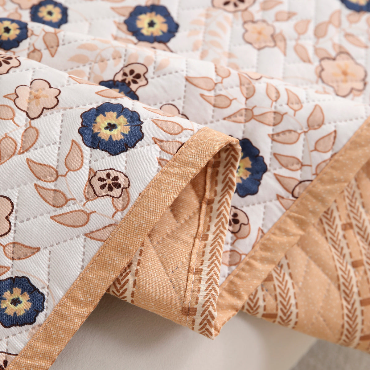 'Homehues' Printed Quilted Sofa Cover Mats,Light Peach Candytuft