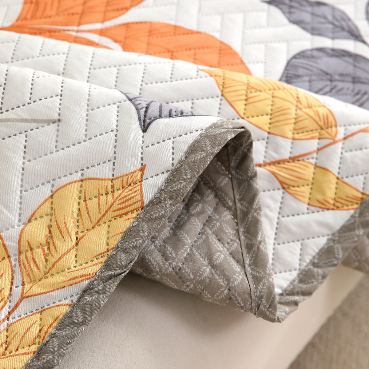 'Homehues' Printed Quilted Sofa Cover Mats, Multicolor Leaves
