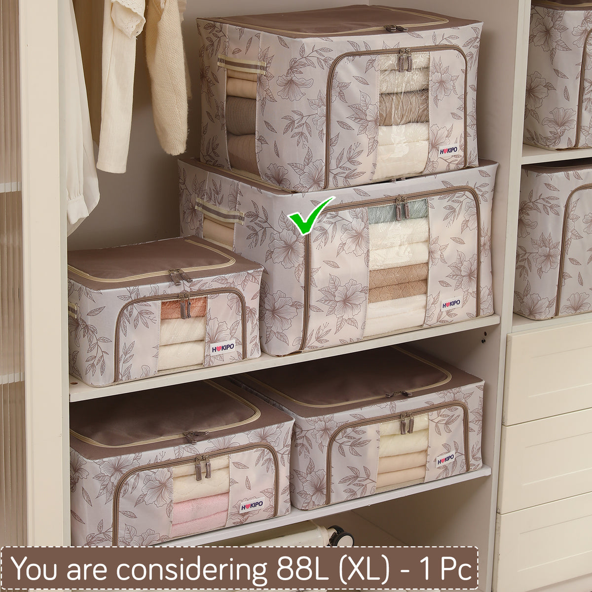 Foldable Cloth Storage Organizer for Wardrobe, Latte Floral