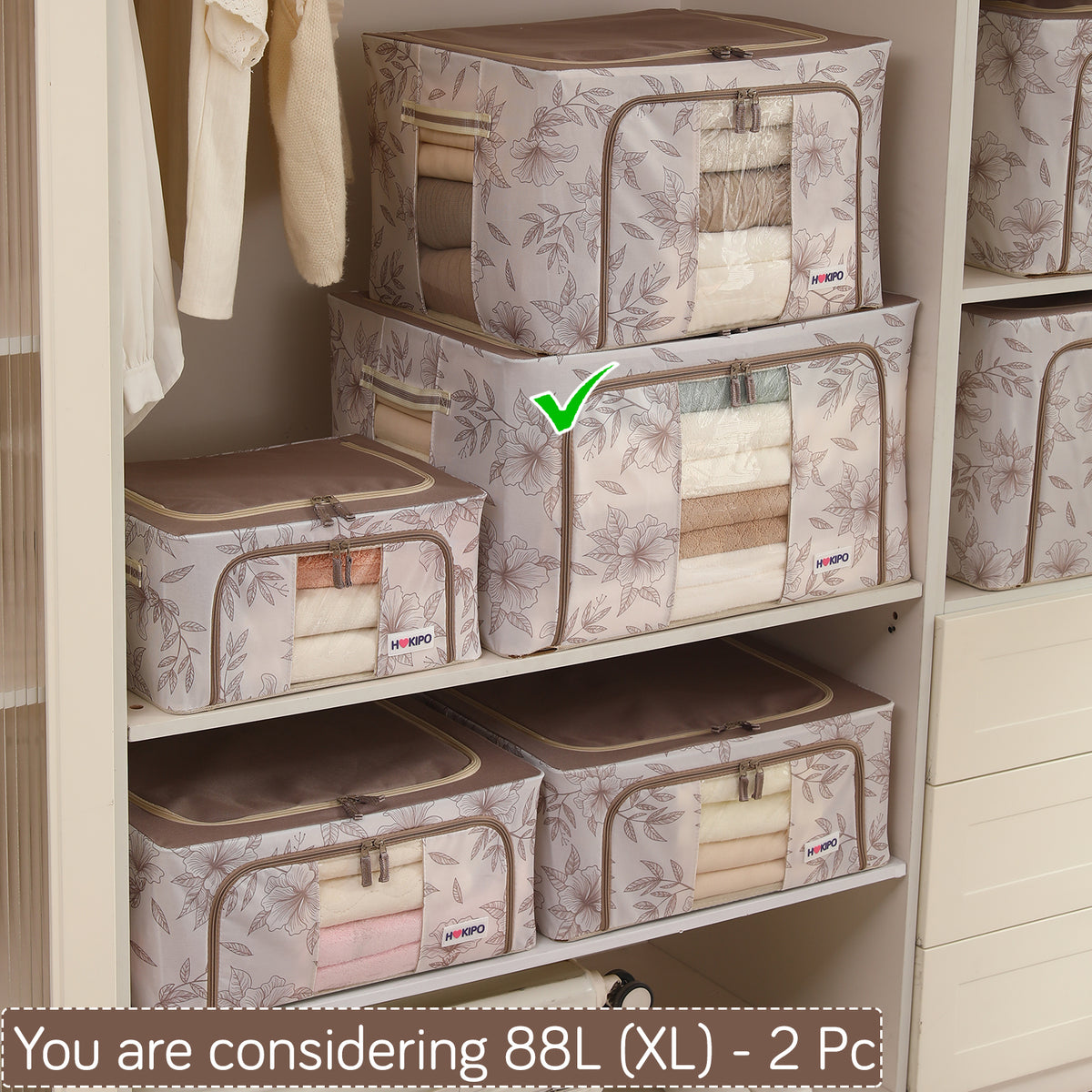Foldable Cloth Storage Organizer for Wardrobe, Latte Floral