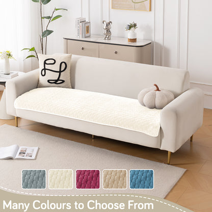 Diamond Plush Pebble Quilted Sofa Cover Mat, Cream
