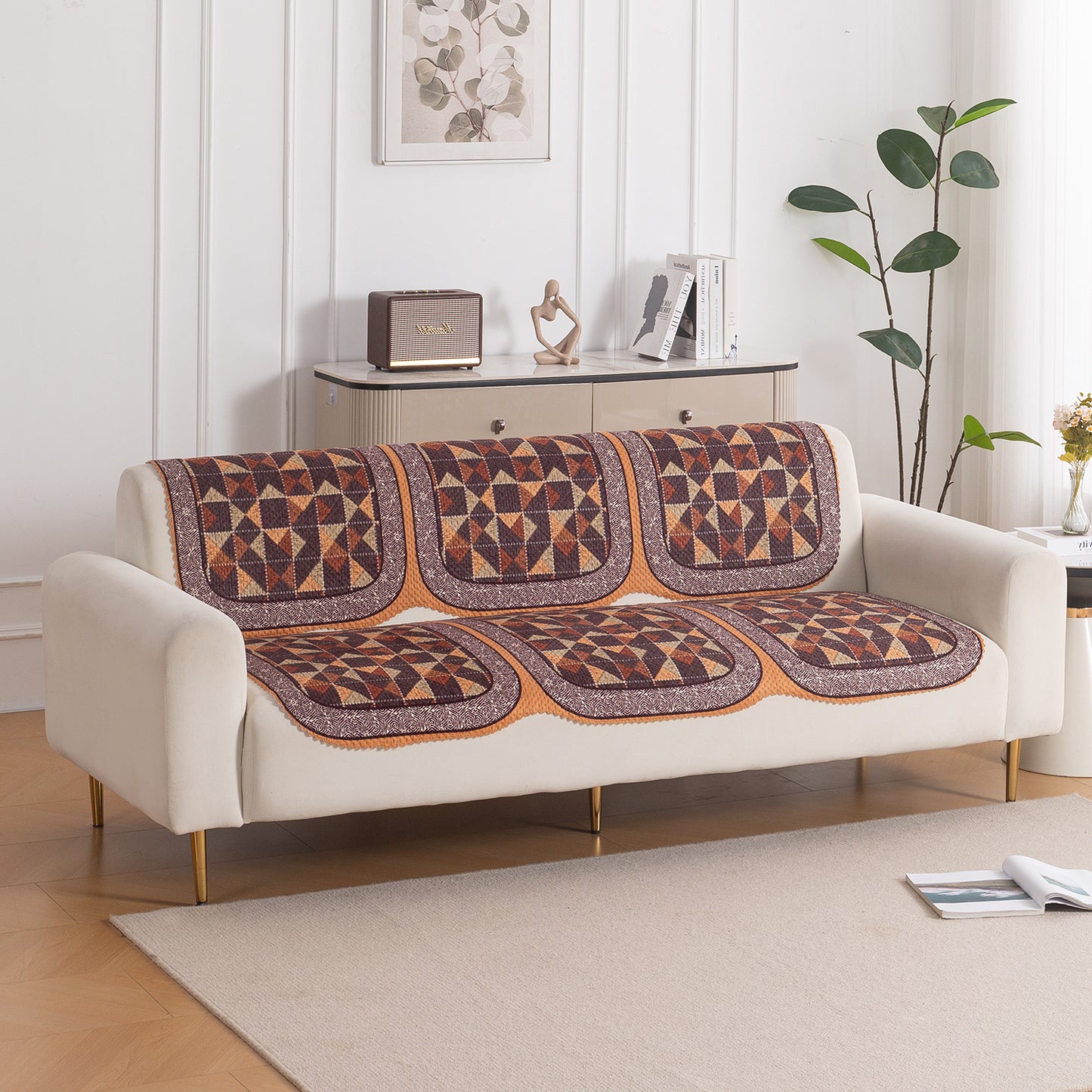 HeavenHue Fleece Soft Touch Quilted Sofa Cover Set Washable Sofa Panel for Seat & Back - Rustic Mosaic