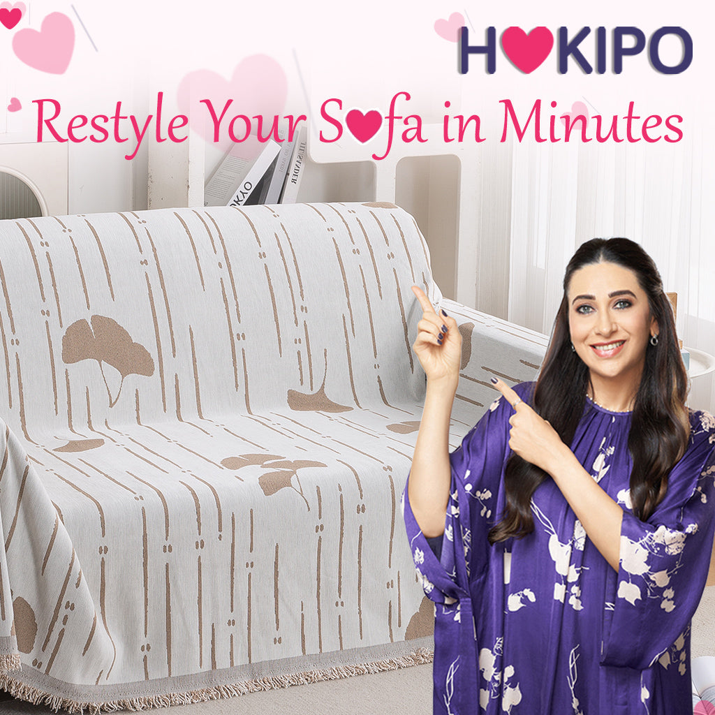 Premium 320 GSM Chenille Sofa Cover Throw All Season 'Serene Abode Series', Beige Ginkgo Lines