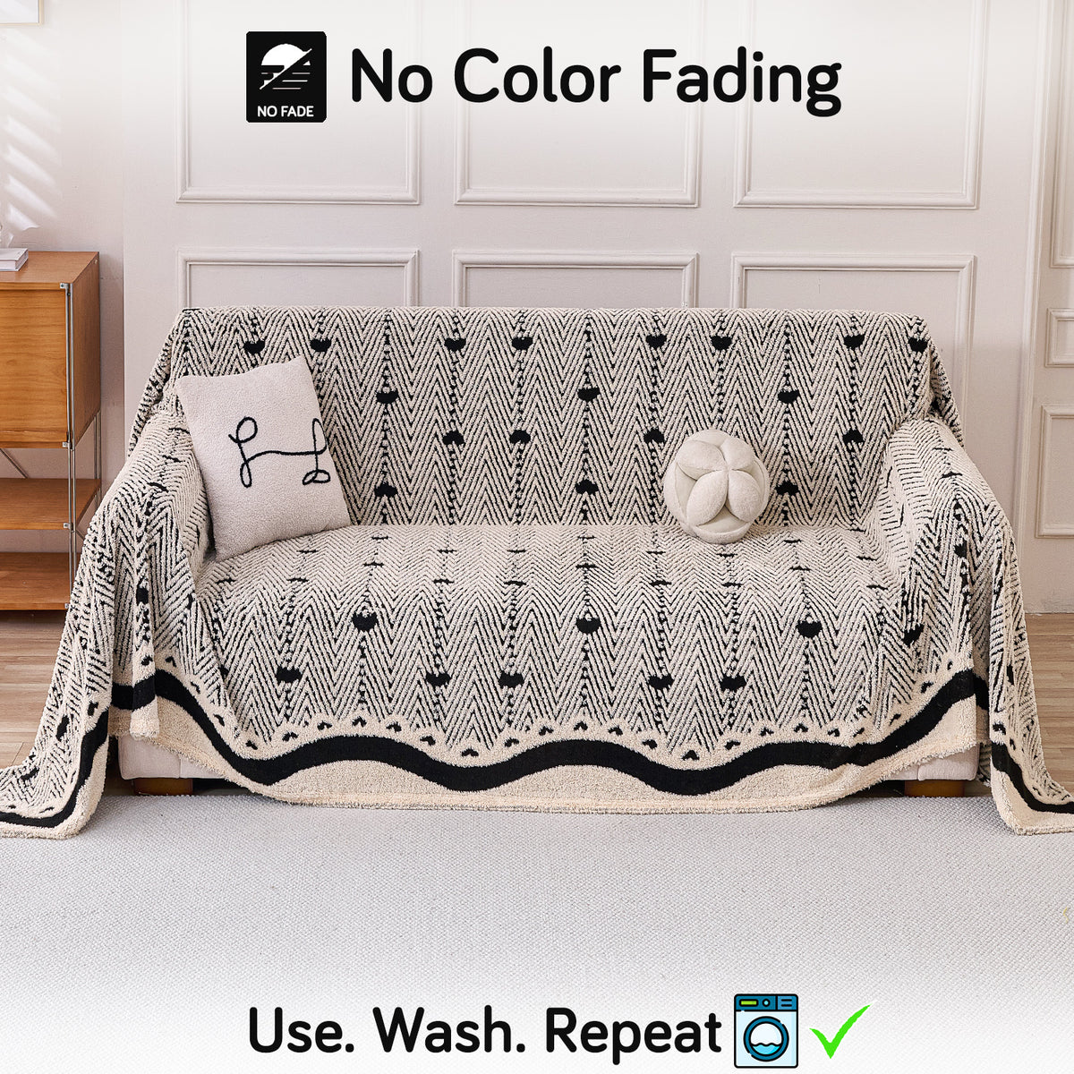 Buy Jade Black Cream Colour Cozy Heart Series Luxury Plush Sofa Throw – 2 Seater Sofas | HOKIPO