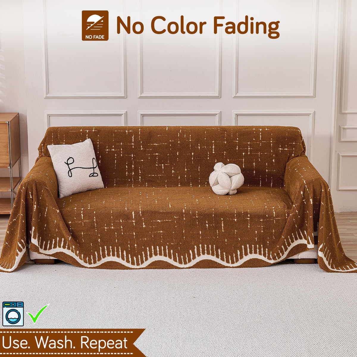 Buy Brown Colour Supple Soft Wavy Plush Sofa Throw Blanket | HOKIPO