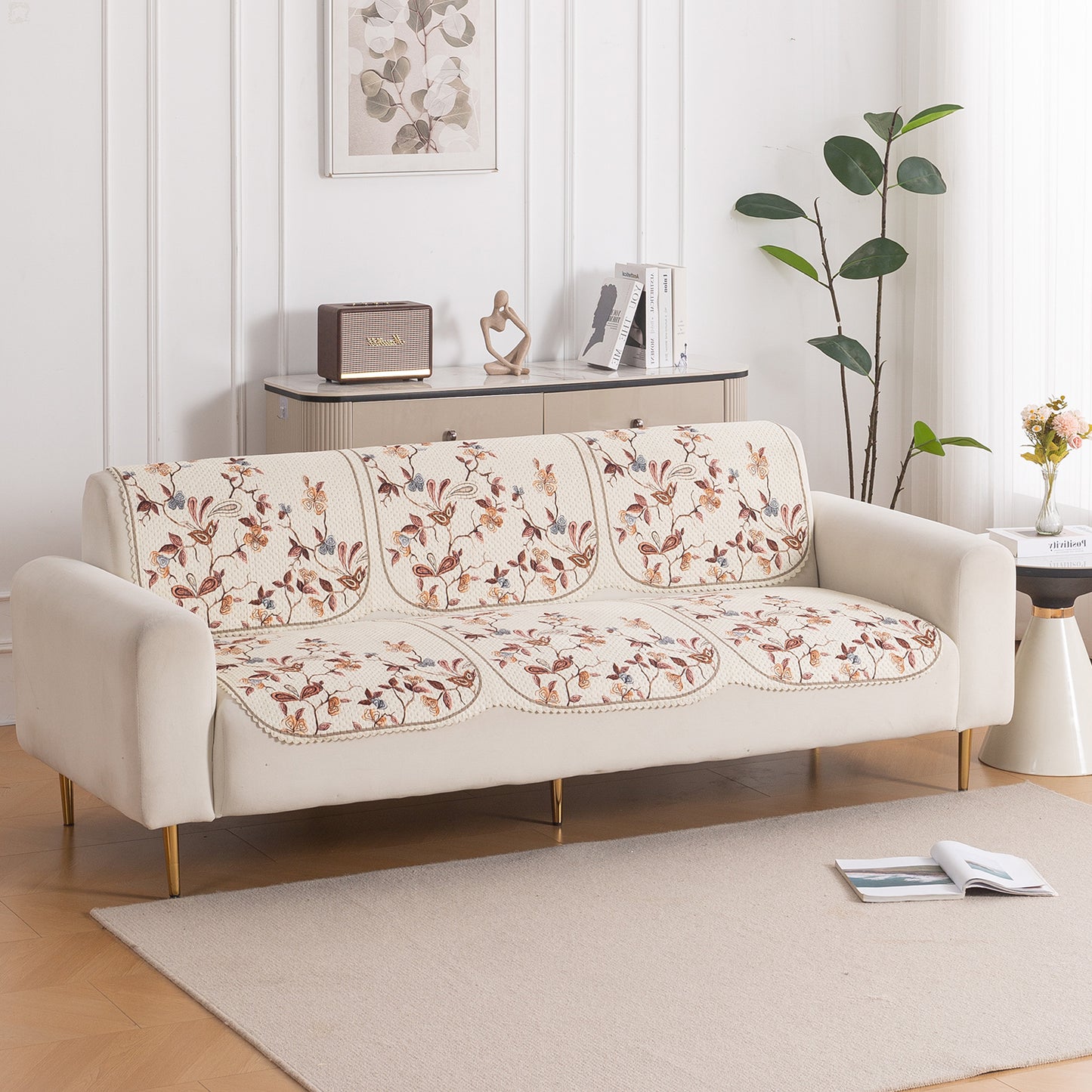 HeavenHue Fleece Soft Touch Quilted Sofa Cover Set – Washable Sofa Panel for Seat & Back - Autumn Whisper