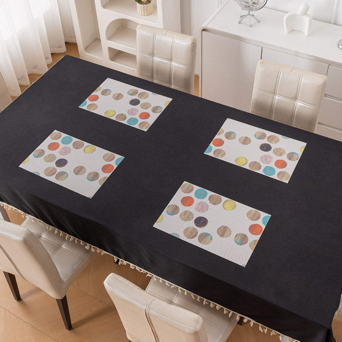 Color Splash PVC Mats for Dining Table, Watercolor Circles - Soft Beige