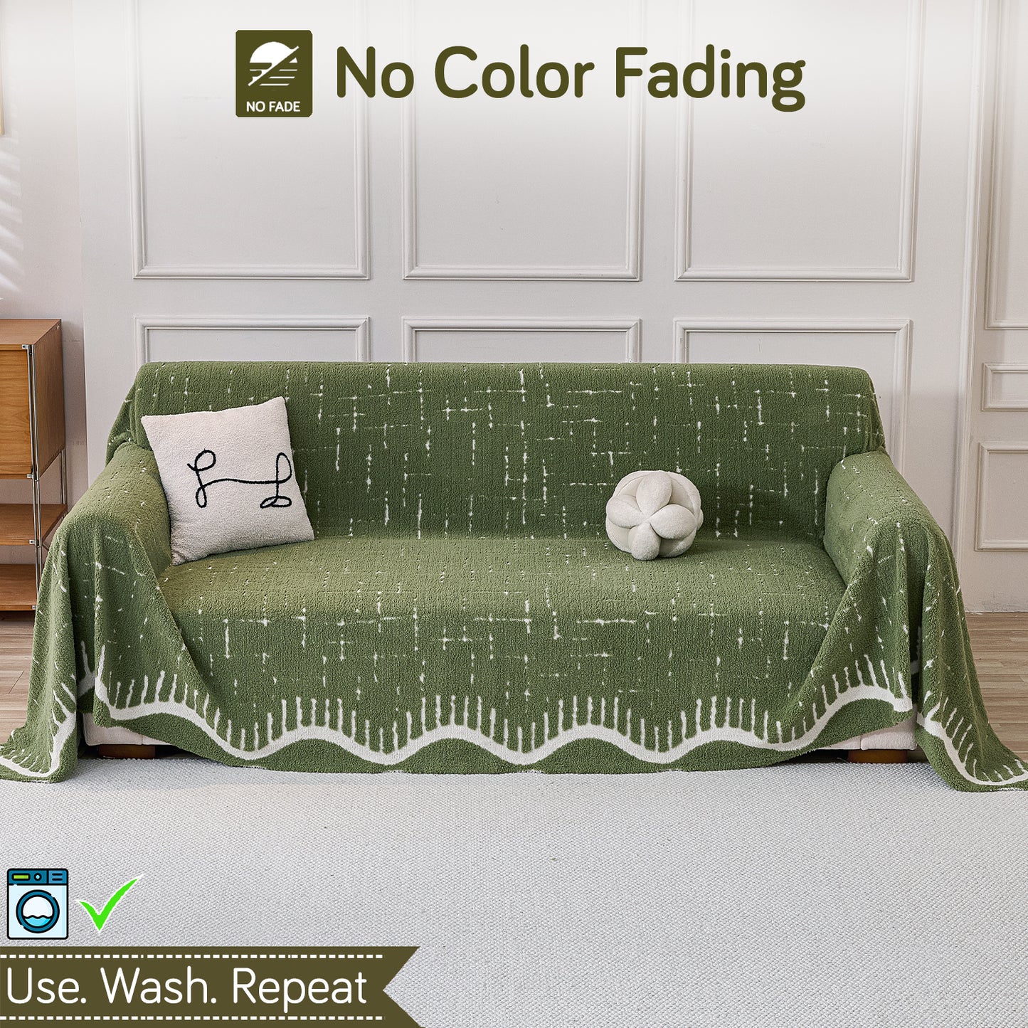 Buy Green Colour Supple Soft Wavy Plush Sofa Throw Cover – 3 Seater Sofas | HOKIPO