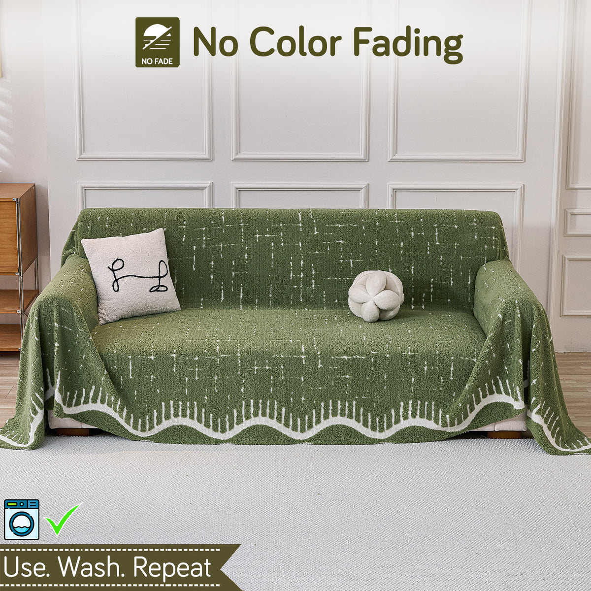 Buy Green Colour Supple Soft Wavy Plush Sofa Throw Cover – 3 Seater Sofas | HOKIPO