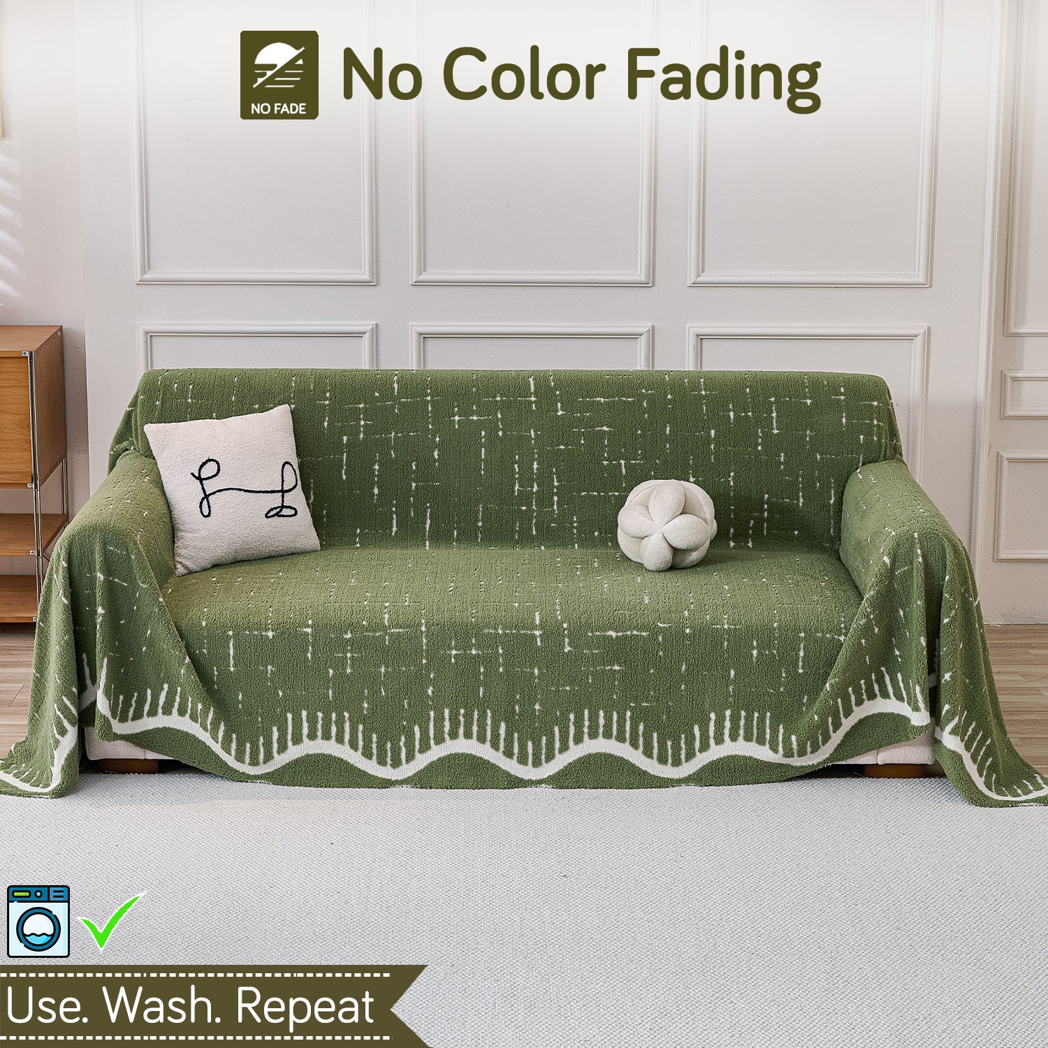 Buy Green Colour Supple Soft Wavy Plush Sofa Throw Cover – 3 Seater Sofas | HOKIPO