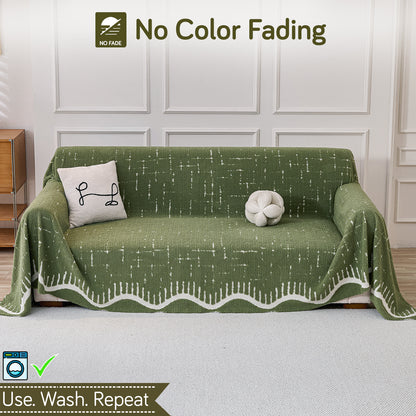 Buy Green Colour Supple Soft Wavy Plush Sofa Throw Cover – 3 Seater Sofas | HOKIPO