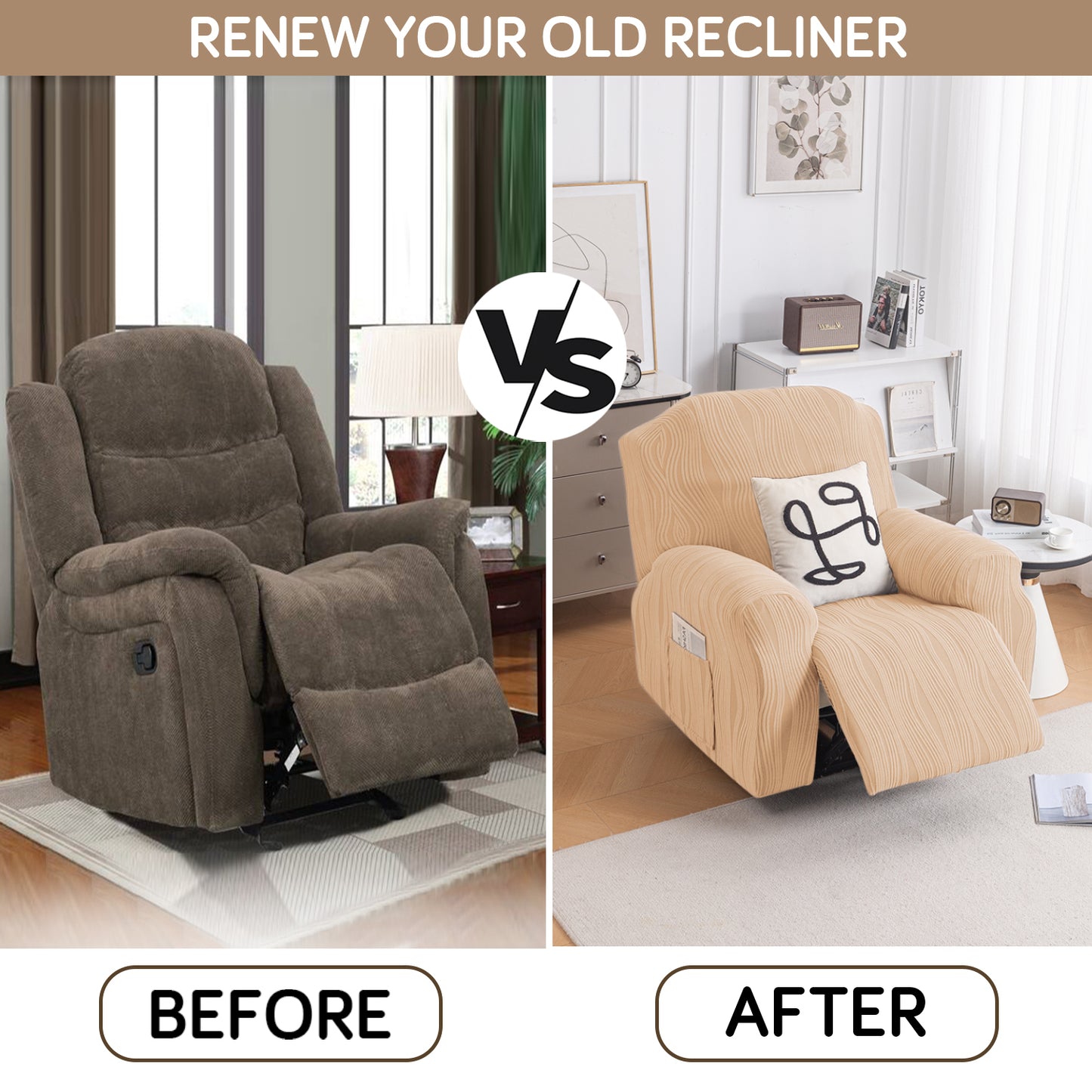 Renew Your Old Recliner For HOKIPO Knitting Jacquard Recliner Cover
