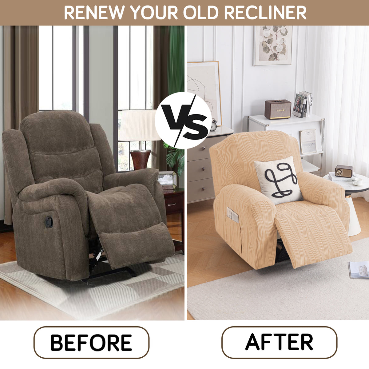 Renew Your Old Recliner For HOKIPO Knitting Jacquard Recliner Cover