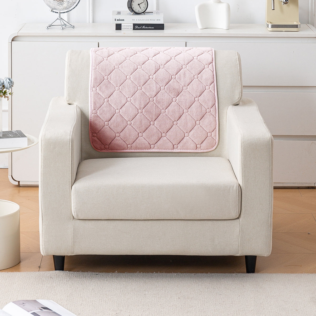 Diamond Tuft Plush Sofa Cover Mat, Blush Pink