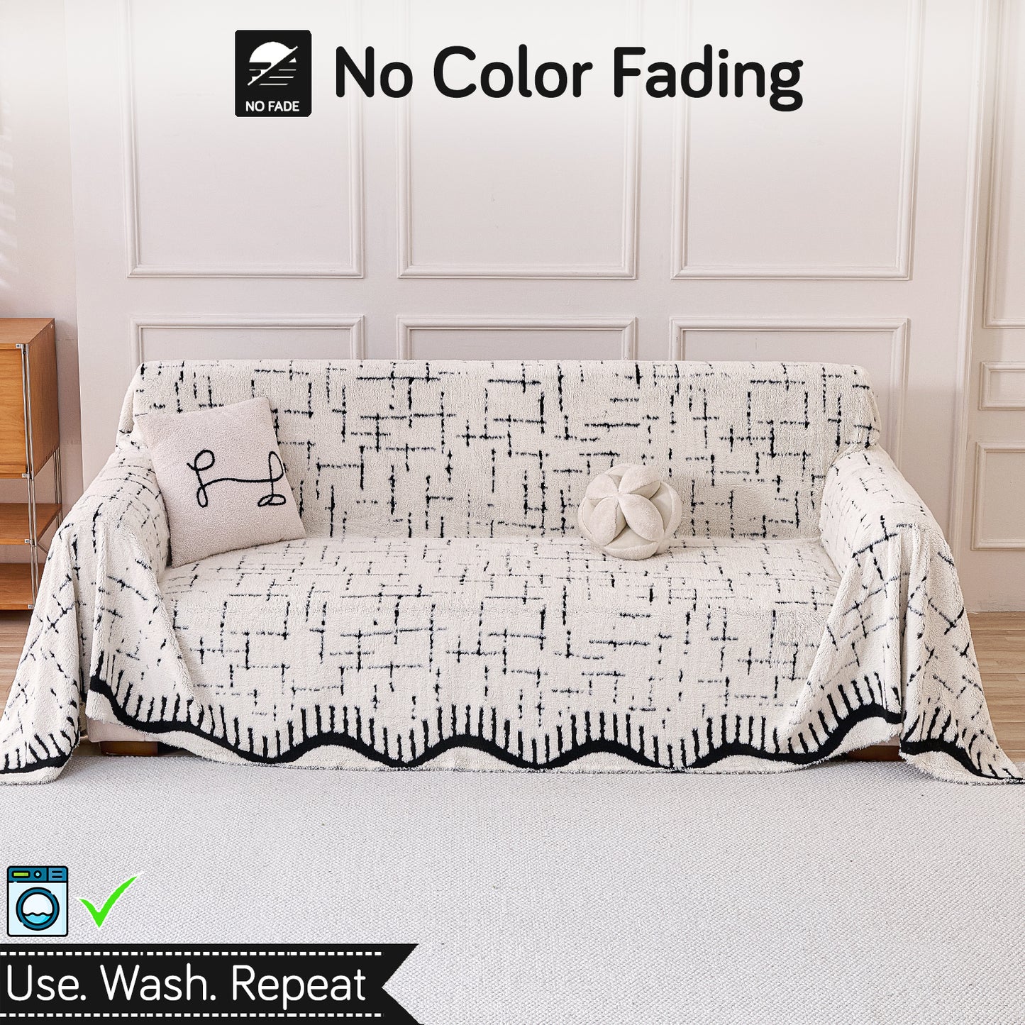 Buy Off-White Colour Supple Soft Wavy Plush Sofa Throw – 3 Seater Sofas | HOKIPO