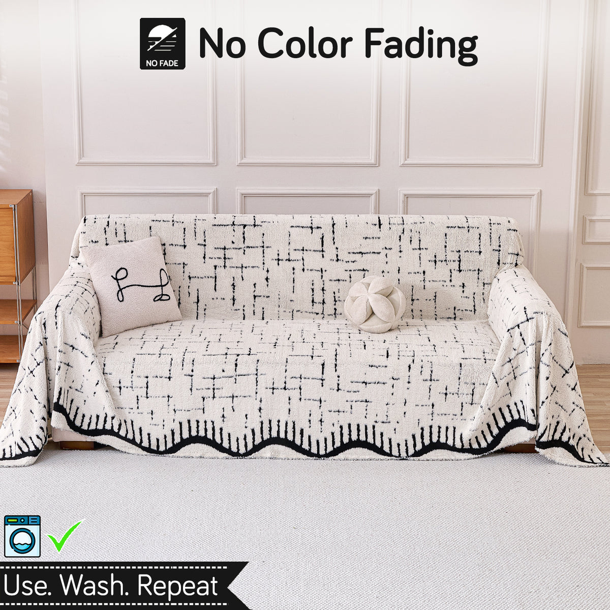 Buy Off-White Colour Supple Soft Wavy Plush Sofa Throw – 3 Seater Sofas | HOKIPO
