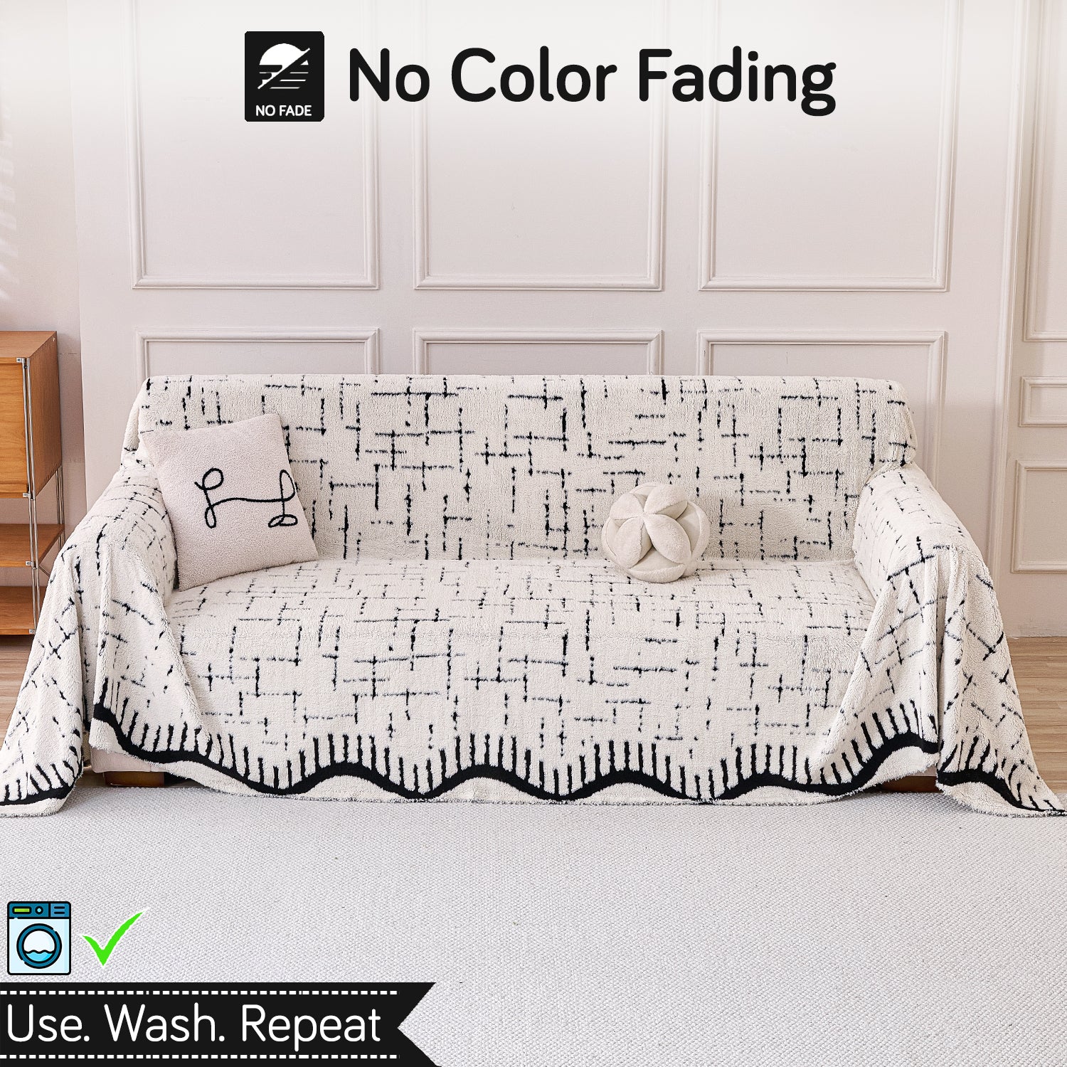 Buy Off-White Colour Supple Soft Wavy Plush Sofa Throw – 3 Seater Sofas | HOKIPO