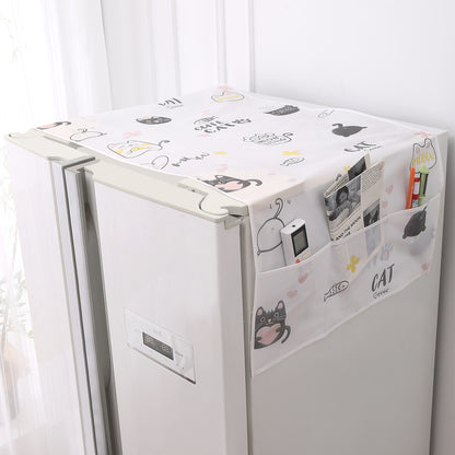 Small / Large Fridge Cover Top | For Smaller Single Door, Double Door and Bigger Double Door Refrigerator - Waterproof, Printed with 6 Side Pockets, Playful Cats