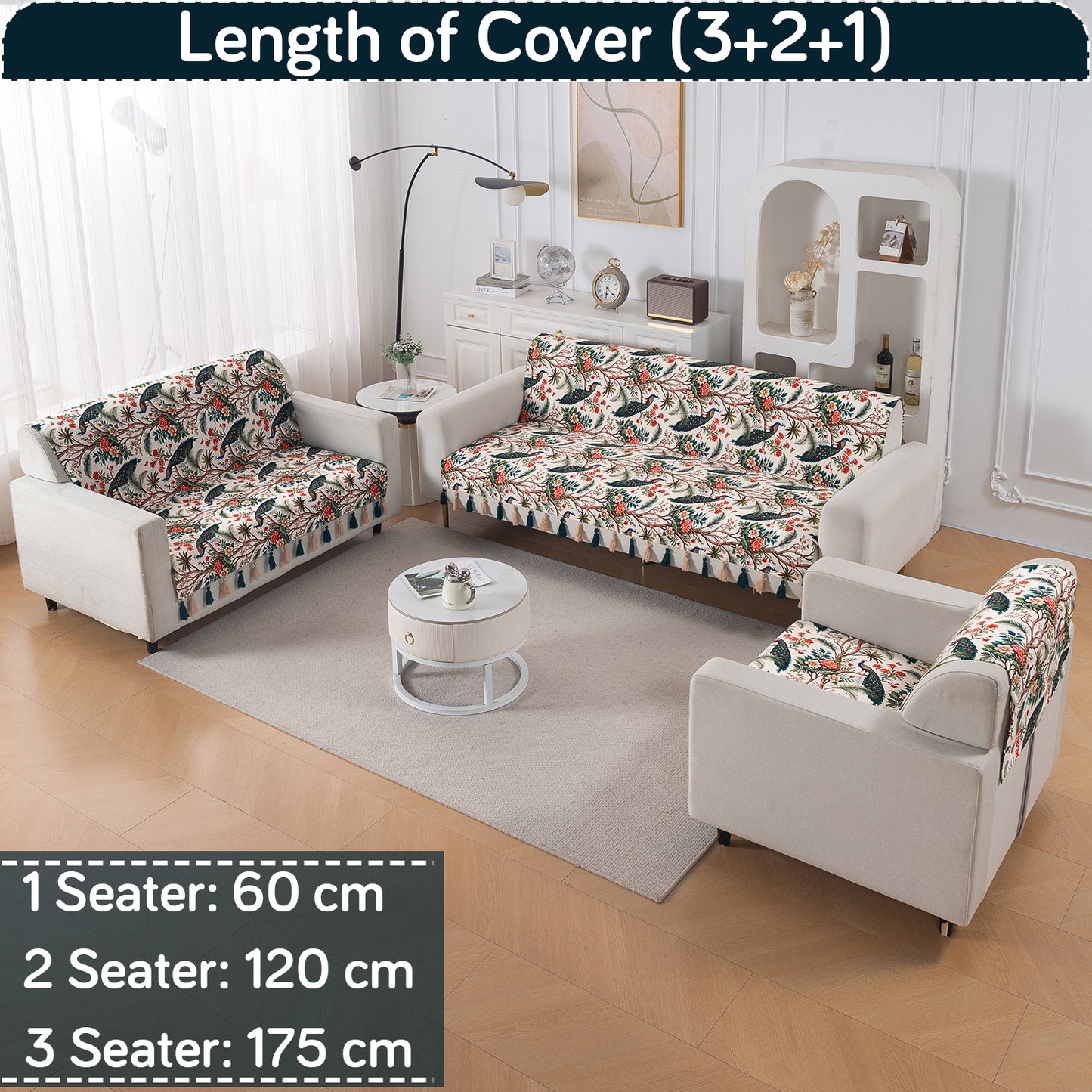 'Whispers of Nature' Series Holland Velvet Sofa Cover with Tassel, Multicolor Tropical Peacock