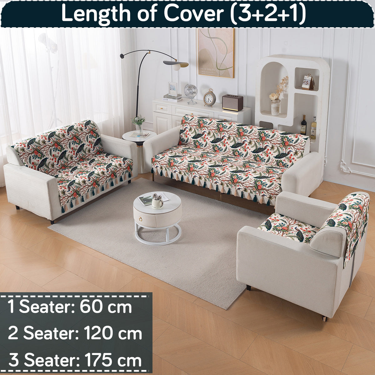 'Whispers of Nature' Series Holland Velvet Sofa Cover with Tassel, Multicolor Tropical Peacock