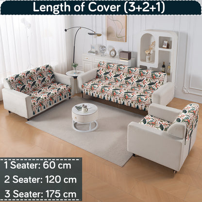'Whispers of Nature' Series Holland Velvet Sofa Cover with Tassel, Multicolor Tropical Peacock