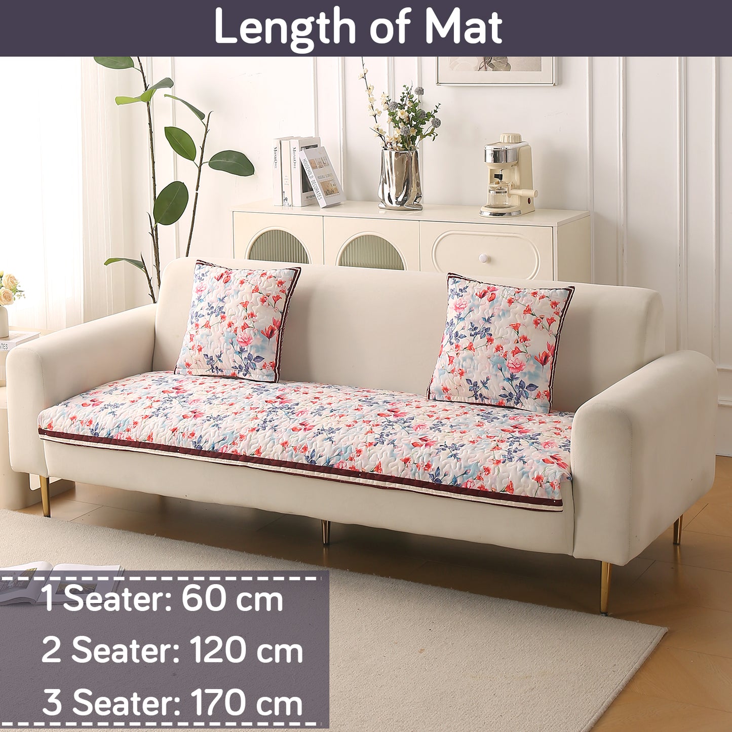 Florentina Series Printed Holland Velvet Sofa Mat - Scarlet Rose Ivory