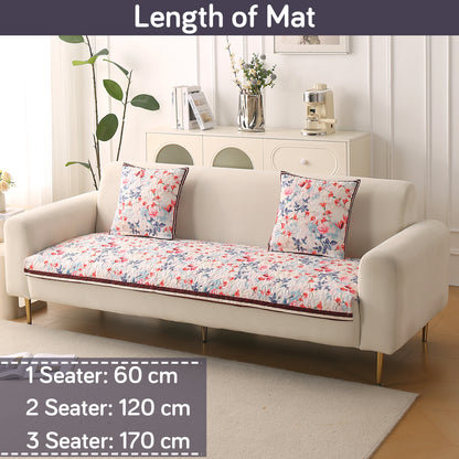 Florentina Series Printed Holland Velvet Sofa Mat - Scarlet Rose Ivory