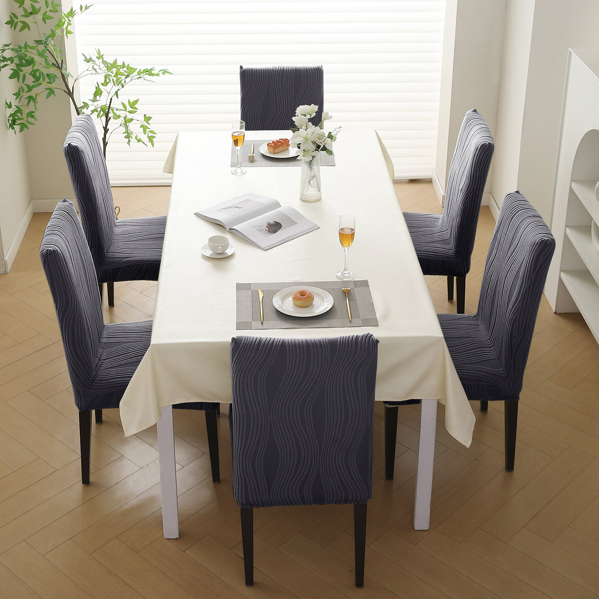 Nestiva Series Stretchable Knitting Jacquard Chair Cover - Porpoise Grey