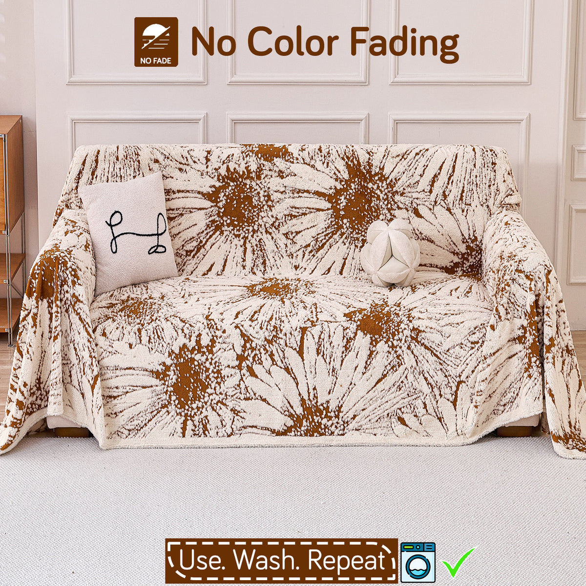 Buy Autumn Brown Colour DaisyBloom Series Luxury Plush Sofa Throw – 2 Seater Sofas | HOKIPO