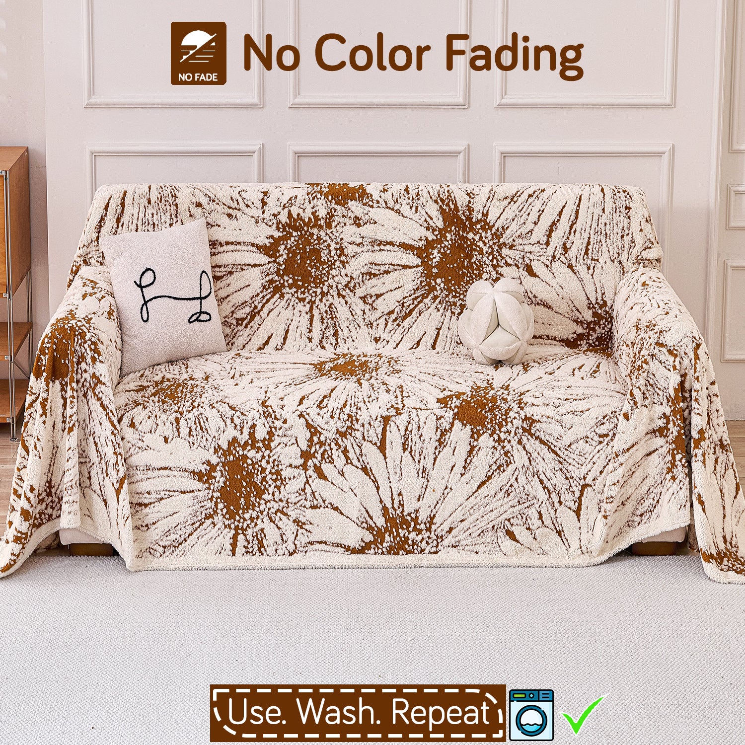 Buy Autumn Brown Colour DaisyBloom Series Luxury Plush Sofa Throw – 2 Seater Sofas | HOKIPO