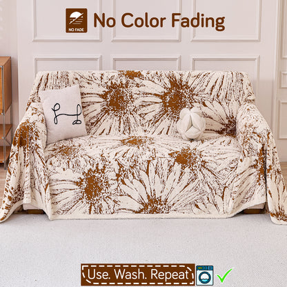 Buy Autumn Brown Colour DaisyBloom Series Luxury Plush Sofa Throw – 2 Seater Sofas | HOKIPO