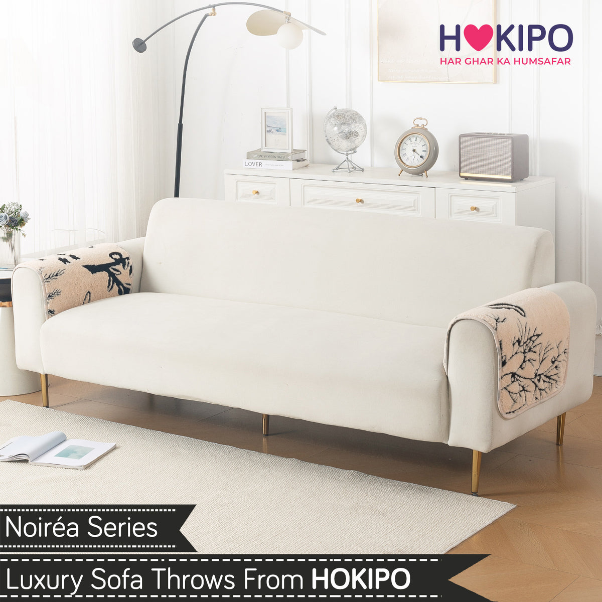 Luxury Plush Sherpa Anti-Slip Sofa Cover Mat, 'Noirea Series'| Butterfly Garden