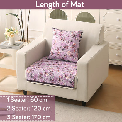 Florentina Series Printed Holland Velvet Sofa Mat - Peony Lavender