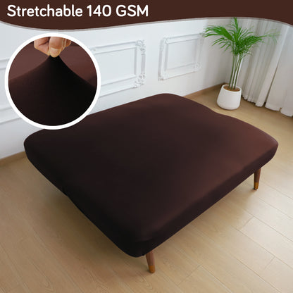 SereneSolids Stretchable Elastic Armless Sofa Cover – 140 GSM, Futon Slipcover, Easy Fit, Coffee
