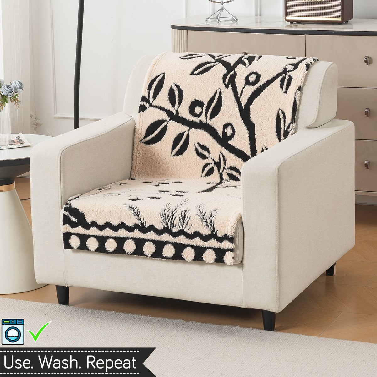 'Noirea Series' Plush Sofa Cover for Seat & Back, Butterfly Garden