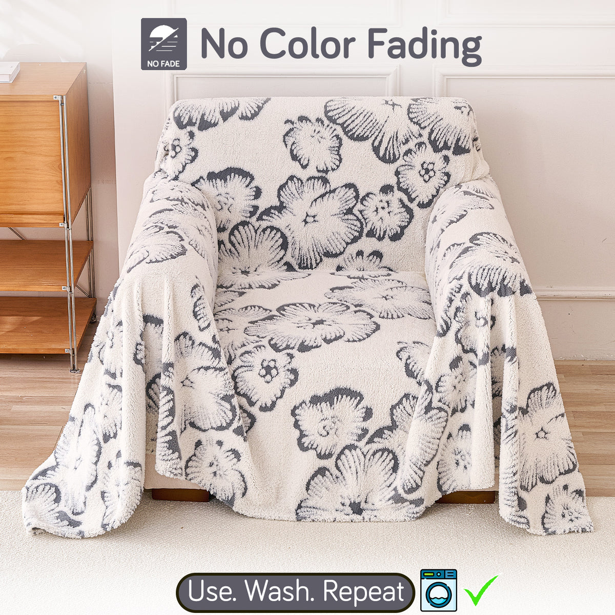 Buy Pearl Grey Colour Camellia Blossom Luxury Plush Sofa Throw – Single Seater Sofa | HOKIPO