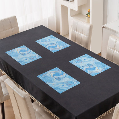 Marble Fusion PVC Mats for Dining Table, Aqua Swirl - Ocean Blue