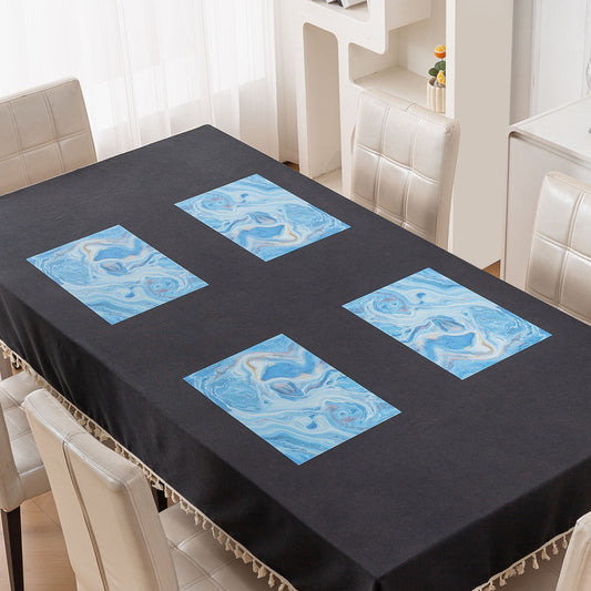 Marble Fusion PVC Mats for Dining Table, Aqua Swirl - Ocean Blue