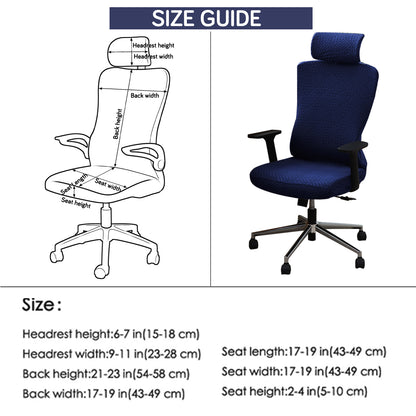 Office Chair Cover with Headrest (High-Back) – 170 GSM Stretch Jacquard – Washable, Anti-Slip Fit for Ergonomic Mesh Office Chairs, Navy Blue