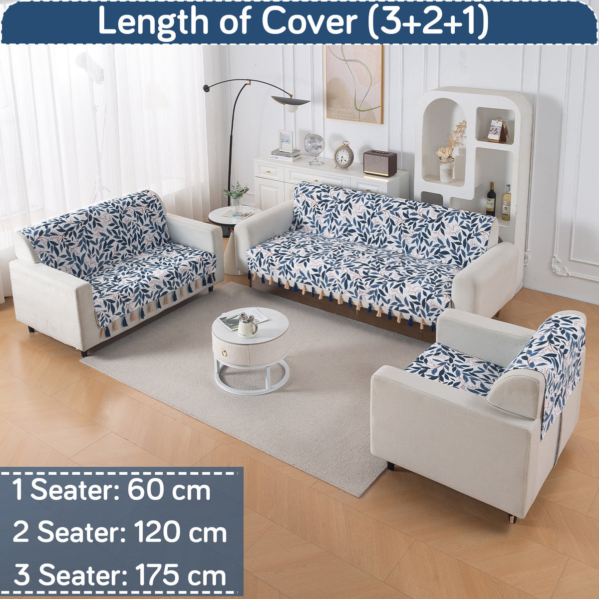 'Whispers of Nature' Series Holland Velvet Sofa Cover with Tassel, Indigo Foliage