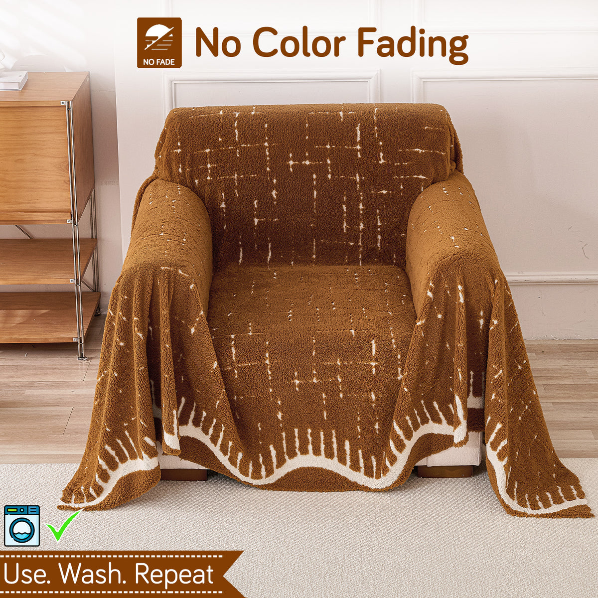 Buy Brown Colour Supple Soft Wavy Plush Sofa Throw – Washable & Soft | HOKIPO