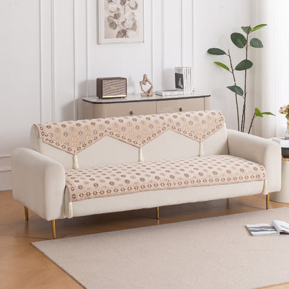 Heritage Weave Premium Jacquard Sofa Cover Set with Tassels - Sandy Beige