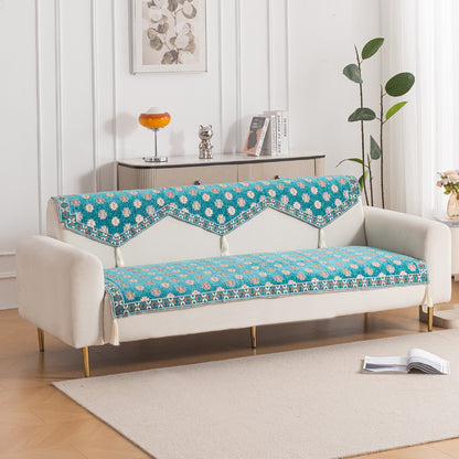 Heritage Weave Premium Jacquard Sofa Cover Set with Tassels - Emerald Teal