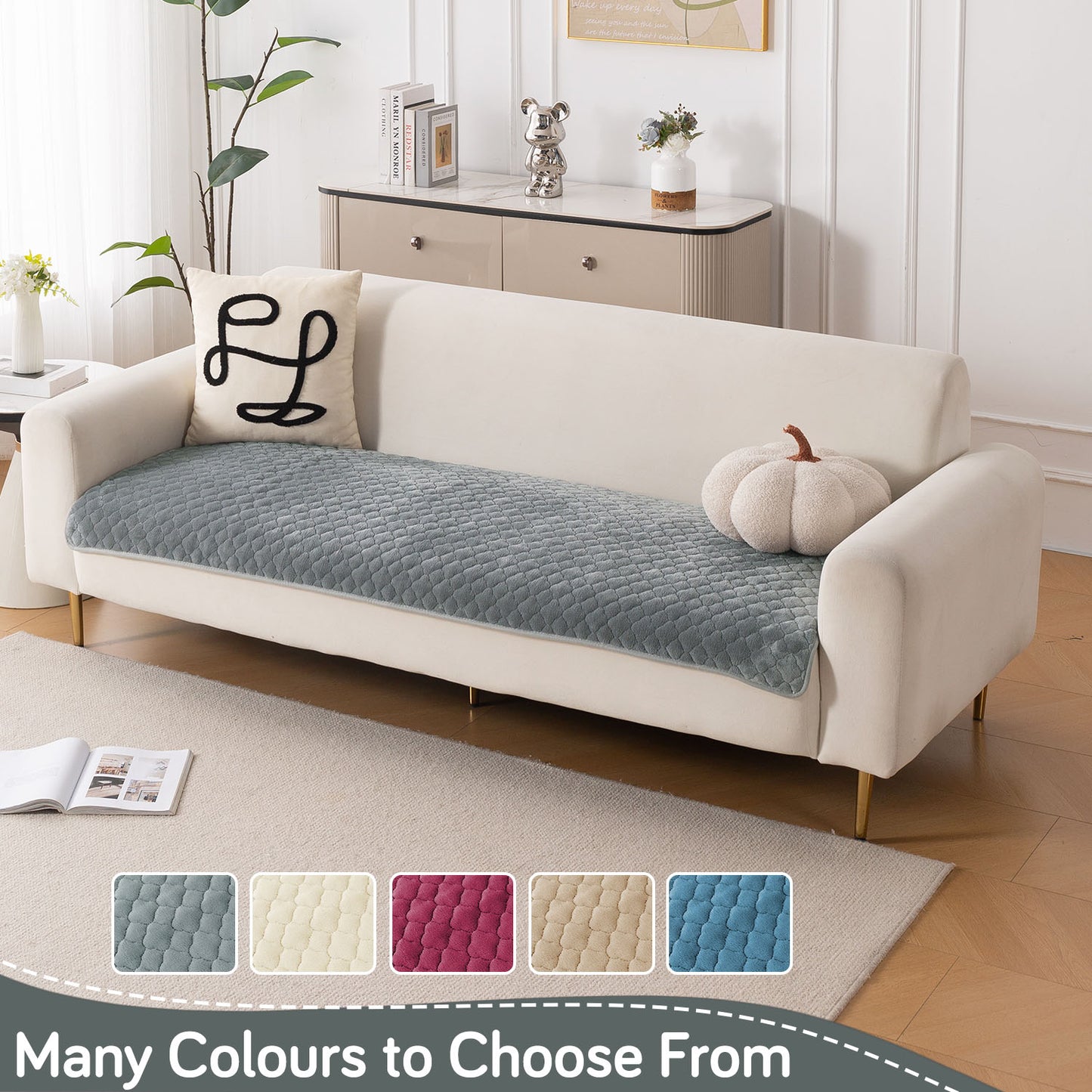 Diamond Plush Pebble Quilted Sofa Cover Mat, Grey